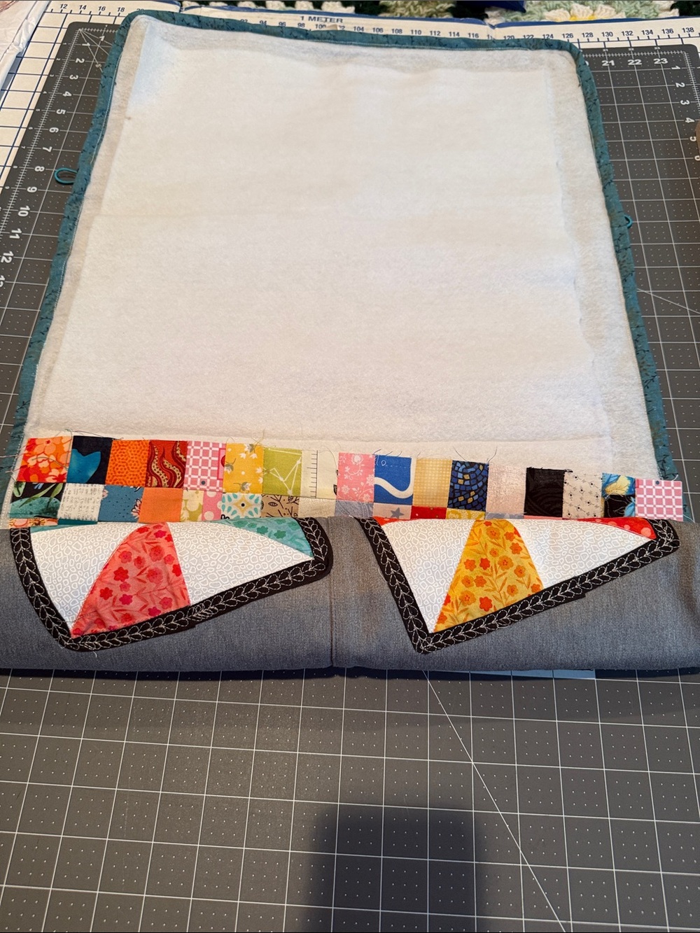 Project Handmade Quilted Roll-Up Organizer - Teal Gray Patchwork - Picture 13 of 13